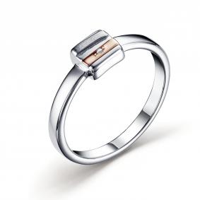 Серебряное кольцо АЛЬКОР с золотой накладкой и бриллиантом 01-3282/000Б-00 01-3282/000Б-00 фото
