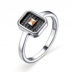 Серебряное кольцо АЛЬКОР с золотой накладкой и бриллиантом 01-3385/000Б-17 01-3385/000Б-17 фото