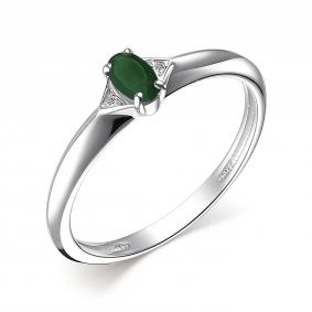 Серебряное кольцо АЛЬКОР 01-3468/БРАГ-00 с бриллиантом и агатом 01-3468/БРАГ-00 фото
