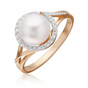 Золотое кольцо Platina 01-3551-00-302-1110-31 с фианитом и жемчугом 01-3551-00-302-1110-31 фото