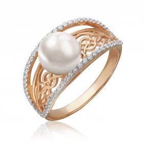 Золотое кольцо Platina 01-3636-00-302-1110-31 с фианитом и жемчугом 01-3636-00-302-1110-31 фото