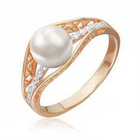 Золотое кольцо Platina 01-3638-00-302-1110-31 с фианитом и жемчугом 01-3638-00-302-1110-31 фото