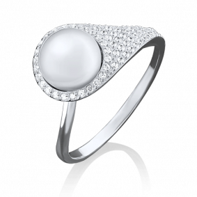 Кольцо из белого золота Platina 01-3650-00-302-1120-33 с фианитом и жемчугом 01-3650-00-302-1120-33 фото