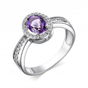 Серебряное кольцо АЛЬКОР 01-3670/00АМ-00 с фианитом и аметистом 01-3670/00АМ-00 фото