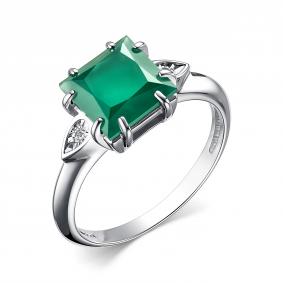 Серебряное кольцо АЛЬКОР 01-3811/БРАГ-00 с бриллиантом и агатом 01-3811/БРАГ-00 фото