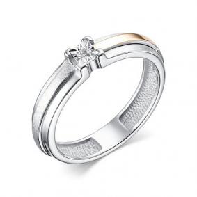 Серебряное кольцо АЛЬКОР с золотой накладкой и бриллиантом 01-3812/000Б-00 01-3812/000Б-00 фото
