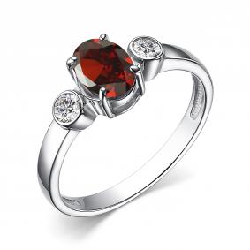 Серебряное кольцо АЛЬКОР 01-3860/00ГР-00 с фианитом и гранатом 01-3860/00ГР-00 фото