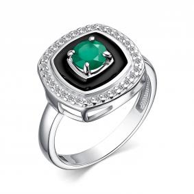 Серебряное кольцо АЛЬКОР 01-3895/00АГ-00 с фианитом, агатом и эмалью 01-3895/00АГ-00 фото