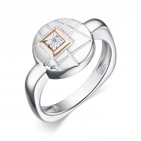 Серебряное кольцо АЛЬКОР с золотой накладкой и бриллиантом 01-4029/000Б-00 01-4029/000Б-00 фото