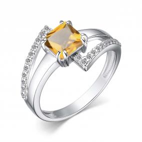 Серебряное кольцо АЛЬКОР 01-4059/00ЦТ-00 с фианитом и цитрином 01-4059/00ЦТ-00 фото