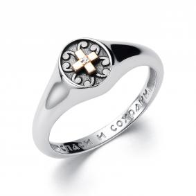Серебряное кольцо АЛЬКОР с золотой накладкой и бриллиантом 01-4093/000Б-17 01-4093/000Б-17 фото