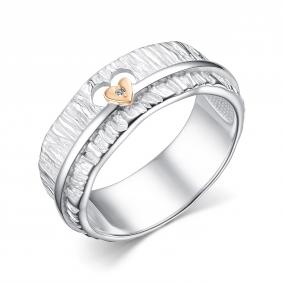Серебряное кольцо АЛЬКОР с золотой накладкой и бриллиантом 01-4129/000Б-00 01-4129/000Б-00 фото