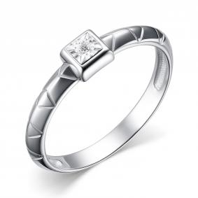 Серебряное кольцо АЛЬКОР 01-4135/000Б-00 с бриллиантом 01-4135/000Б-00 фото