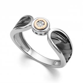 Серебряное кольцо Алькор с золотой накладкой и бриллиантом 01-4241/000Б-17 01-4241/000Б-17 фото