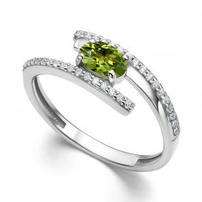 Серебряное кольцо АЛЬКОР 01-4289/00ХР-00 с фианитом и хризолитом 01-4289/00ХР-00 фото