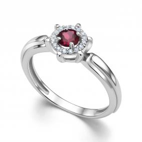 Серебряное кольцо АЛЬКОР 01-4290/00РД-00 с фианитом и родолитом 01-4290/00РД-00 фото
