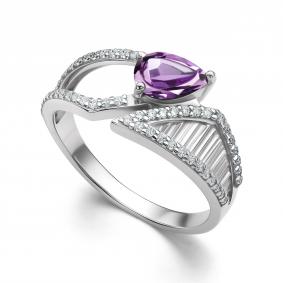 Серебряное кольцо АЛЬКОР 01-4291/00АМ-00 с фианитом и аметистом 01-4291/00АМ-00 фото