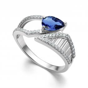 Серебряное кольцо АЛЬКОР 01-4291/0ГТС-00 с фианитом и гидротермальным сапфиром 01-4291/0ГТС-00 фото