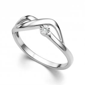 Серебряное кольцо АЛЬКОР 01-4327/000Б-00 с бриллиантом 01-4327/000Б-00 фото