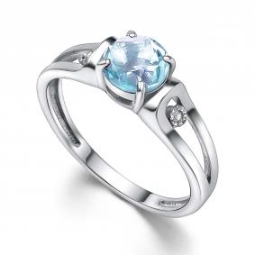 Серебряное кольцо АЛЬКОР 01-4342/БРТБ-00 с топазом и бриллиантом 01-4342/БРТБ-00 фото