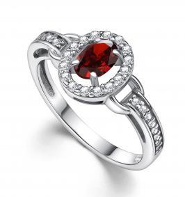 Серебряное кольцо АЛЬКОР 01-4356/00ГР-00 с фианитом и гранатом 01-4356/00ГР-00 фото