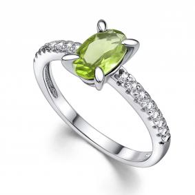 Серебряное кольцо АЛЬКОР 01-4357/00ХР-00 с фианитом и хризолитом 01-4357/00ХР-00 фото