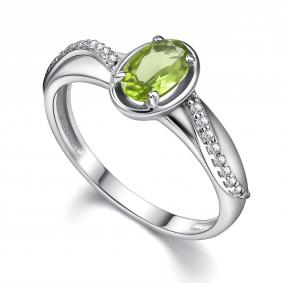 Серебряное кольцо АЛЬКОР 01-4359/00ХР-00 с фианитом и хризолитом 01-4359/00ХР-00 фото