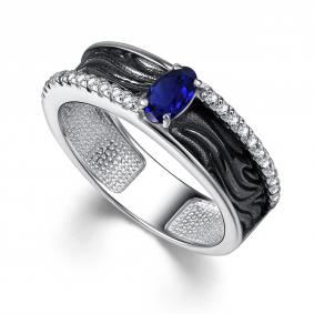 Серебряное кольцо АЛЬКОР 01-4361/0ГТС-17 с фианитом и гидротермальным сапфиром 01-4361/0ГТС-17 фото