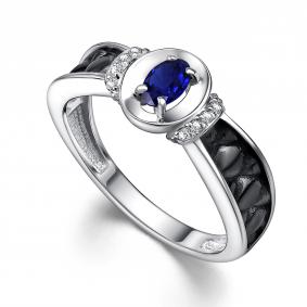 Серебряное кольцо АЛЬКОР 01-4362/0ГТС-17 с фианитом и гидротермальным сапфиром 01-4362/0ГТС-17 фото
