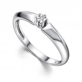 Серебряное кольцо АЛЬКОР 01-4366/000Б-00 с бриллиантом 01-4366/000Б-00 фото