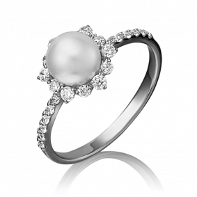 Кольцо из белого золота Platina 01-4390-00-302-1120-23 с фианитом и жемчугом 01-4390-00-302-1120-23 фото