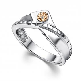 Серебряное кольцо Алькор с золотой накладкой и бриллиантом 01-4391/000Б-00 01-4391/000Б-00 фото