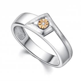 Серебряное кольцо АЛЬКОР с золотой накладкой и бриллиантом 01-4392/000Б-00 01-4392/000Б-00 фото