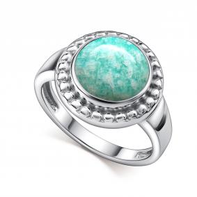 Серебряное кольцо АЛЬКОР 01-4416/0АМЗ-00 с амазонитом 01-4416/0АМЗ-00 фото