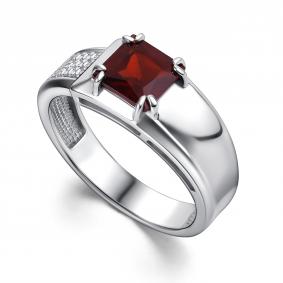 Серебряное кольцо АЛЬКОР 01-4419/00ГР-00 с фианитом и гранатом 01-4419/00ГР-00 фото