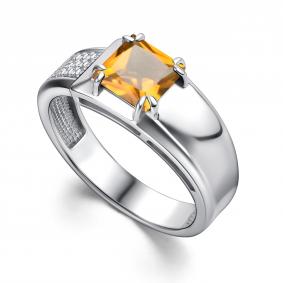 Серебряное кольцо АЛЬКОР 01-4419/00ЦТ-00 с фианитом и цитрином 01-4419/00ЦТ-00 фото