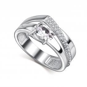 Серебряное кольцо АЛЬКОР 01-4422/00ГХ-00 с фианитом и горным хрусталём 01-4422/00ГХ-00 фото