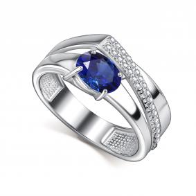 Серебряное кольцо АЛЬКОР 01-4422/0ГТС-00 с фианитом и гидротермальным сапфиром 01-4422/0ГТС-00 фото