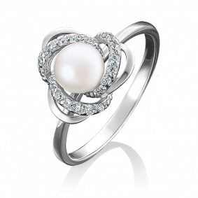 Кольцо из белого золота Platina 01-4457-00-302-1120-23 с фианитом и жемчугом 01-4457-00-302-1120-23 фото