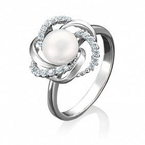 Кольцо из белого золота Platina 01-4458-00-302-1120-23 с фианитом и жемчугом 01-4458-00-302-1120-23 фото