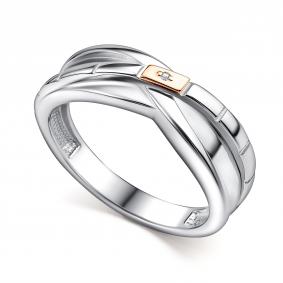 Серебряное кольцо АЛЬКОР с золотой накладкой и бриллиантом 01-4459/000Б-00 01-4459/000Б-00 фото