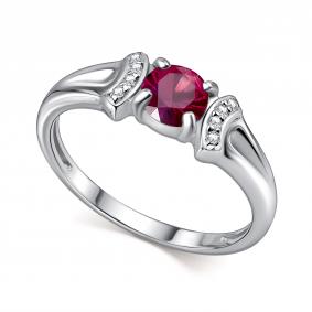 Серебряное кольцо АЛЬКОР 01-4562/000Р-00 с фианитом и рубином 01-4562/000Р-00 фото