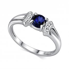 Серебряное кольцо АЛЬКОР 01-4562/000С-00 с фианитом и сапфиром 01-4562/000С-00 фото
