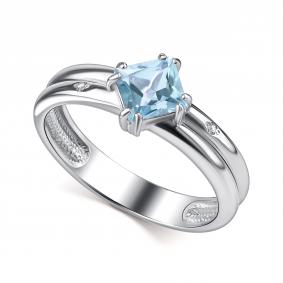 Серебряное кольцо АЛЬКОР 01-4680/БРТБ-00 с топазом и бриллиантом 01-4680/БРТБ-00 фото