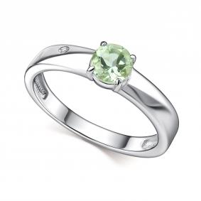 Серебряное кольцо АЛЬКОР 01-4682/0БРП-00 с бриллиантом и празиолитом 01-4682/0БРП-00 фото