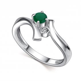 Серебряное кольцо АЛЬКОР 01-4698/БРАГ-00 с бриллиантом и агатом 01-4698/БРАГ-00 фото