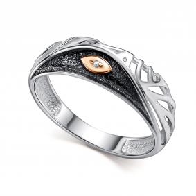 Серебряное кольцо АЛЬКОР с золотой накладкой и бриллиантом 01-4705/000Б-17 01-4705/000Б-17 фото
