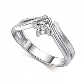 Серебряное кольцо АЛЬКОР 01-4711/000Б-00 с бриллиантом 01-4711/000Б-00 фото
