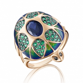 Золотое кольцо Platina 01-4840-00-294-1110-46 с фианитом, сапфировым корундом и эмалью 01-4840-00-294-1110-46 фото