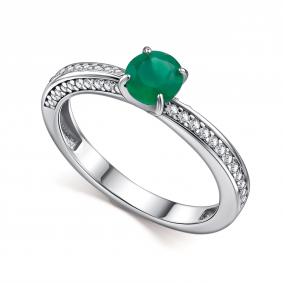 Серебряное кольцо АЛЬКОР 01-4846/00АГ-00 с фианитом и агатом 01-4846/00АГ-00 фото